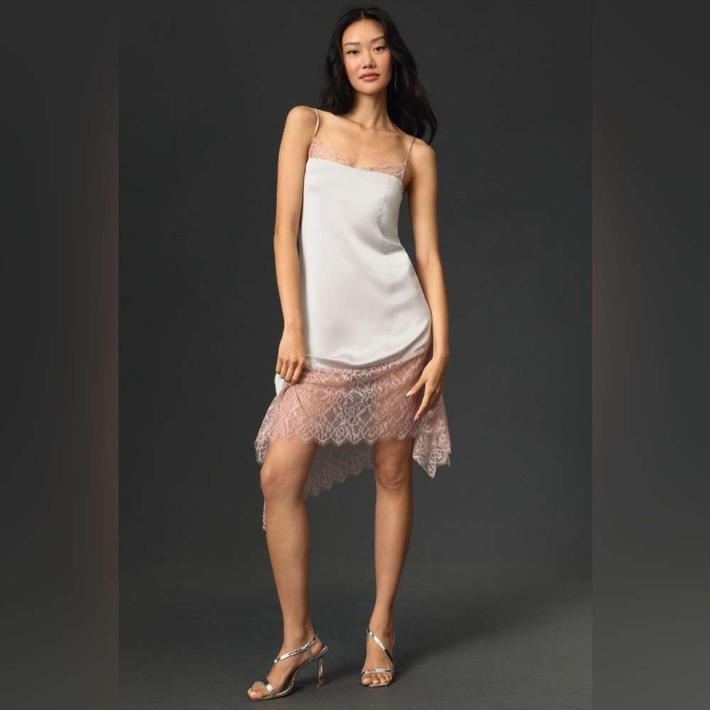 By Anthropologie Lace Trimmed Silky Cami Dress Size US 14